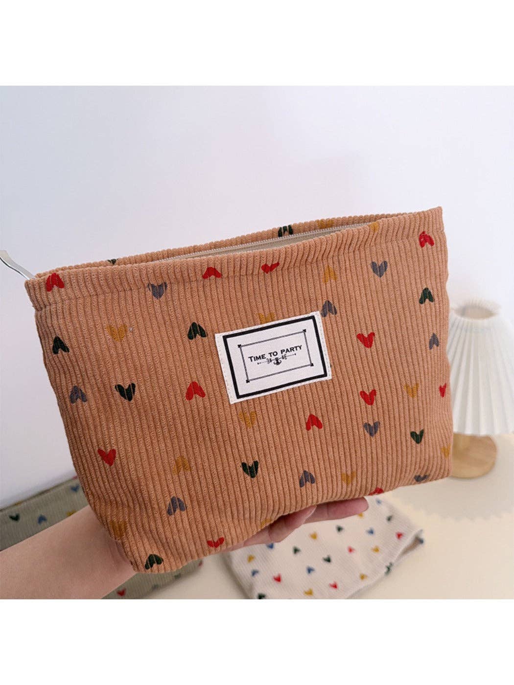 Funkyrel® Atzbranding Limited - Cosbai - Corduroy Zippered Makeup Pouch with Heart-shaped Patterns