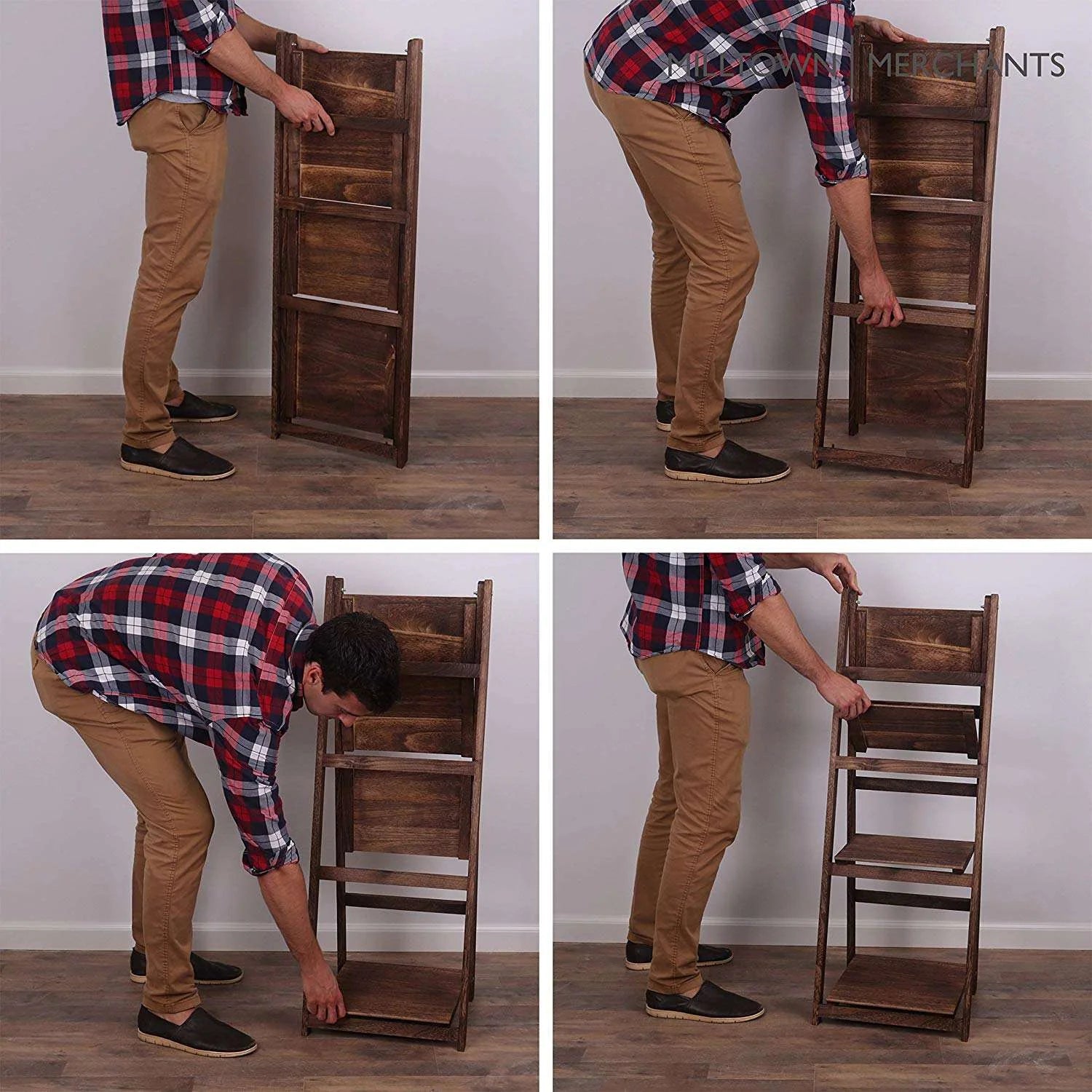 Distressed Ladder Shelf - Rustic Leaning Bookshelf - Black