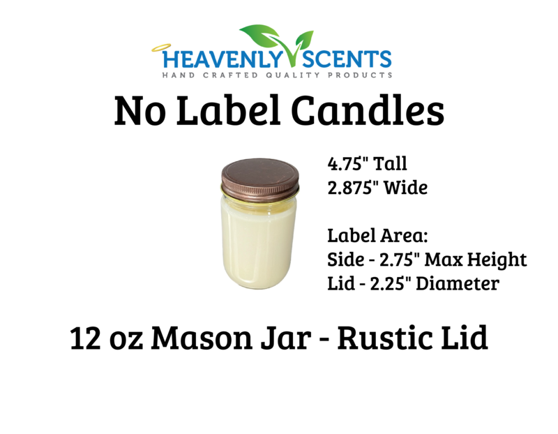 Heavenly Scents - 12oz Mason Jar Soy Candles - Rustic  Lid  - 6 Pack No Labels