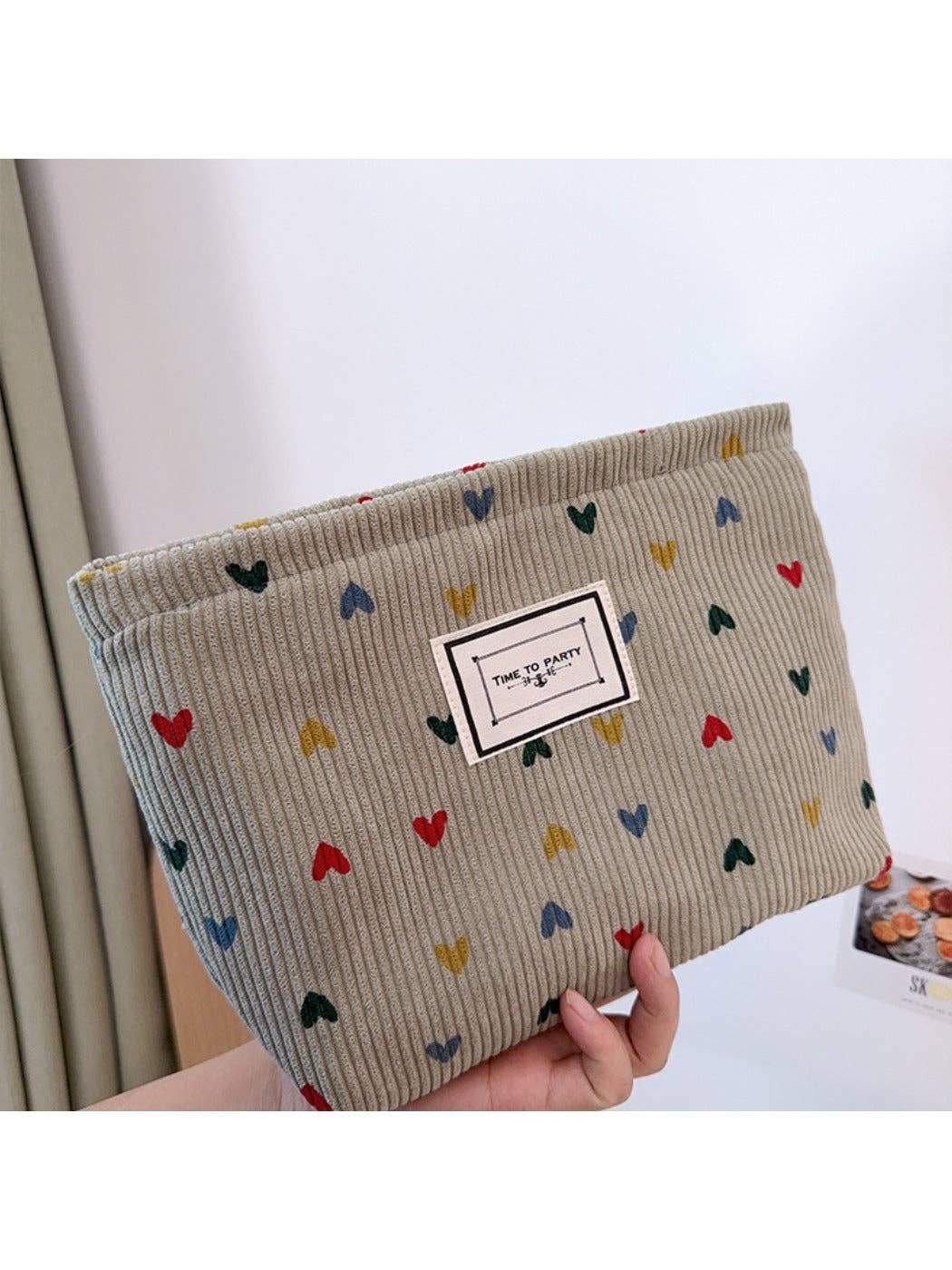 Funkyrel® Atzbranding Limited - Cosbai - Corduroy Zippered Makeup Pouch with Heart-shaped Patterns