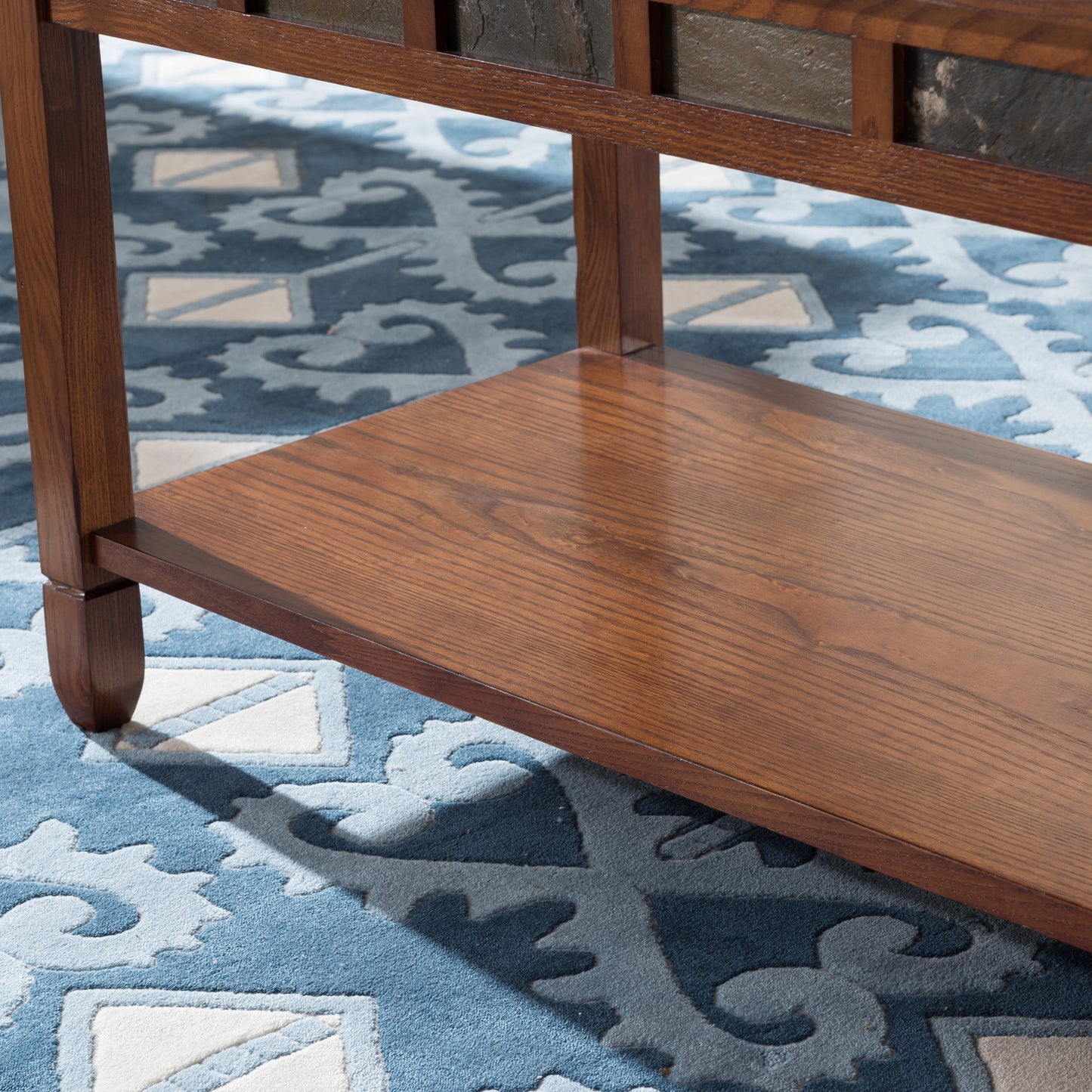 10058 Rustic Slate Tile Coffee Table with Shelf, Rustic Oak