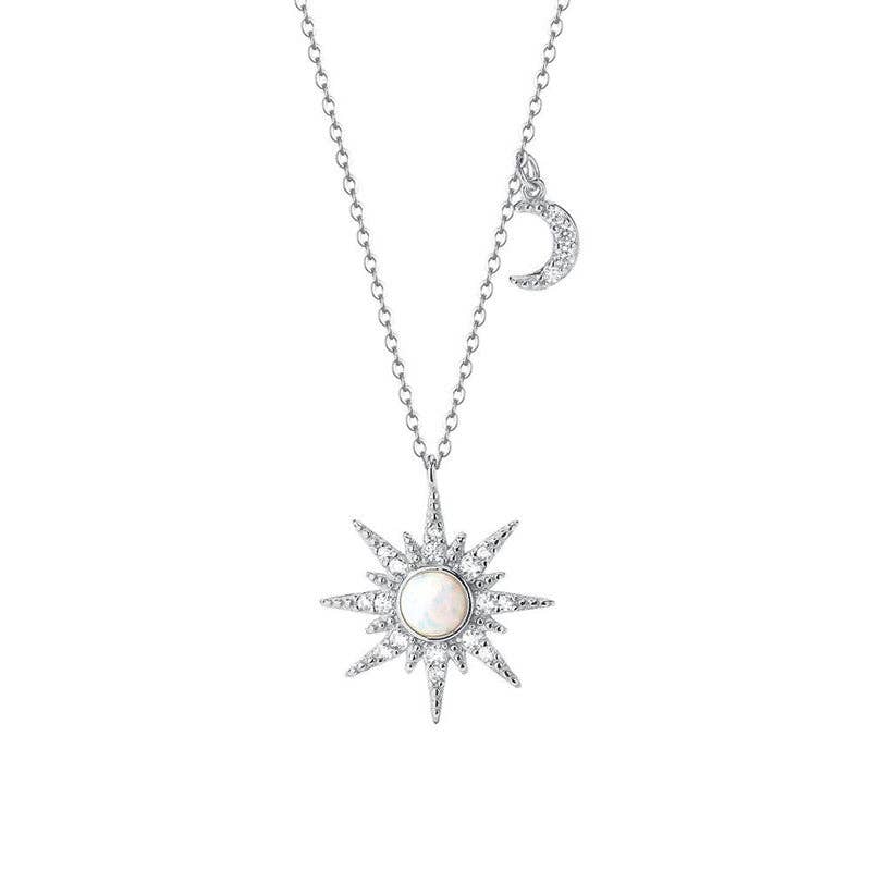 Perimade & Co. LLC - Opal Sun Moon Pendant Necklace in 925 Sterling Silver