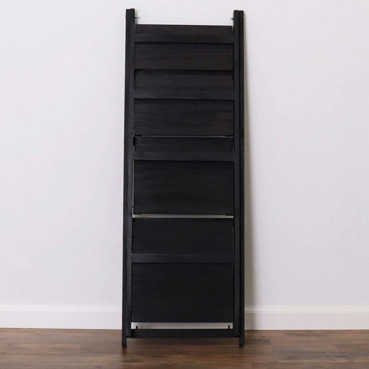 Distressed Ladder Shelf - Rustic Leaning Bookshelf - Black