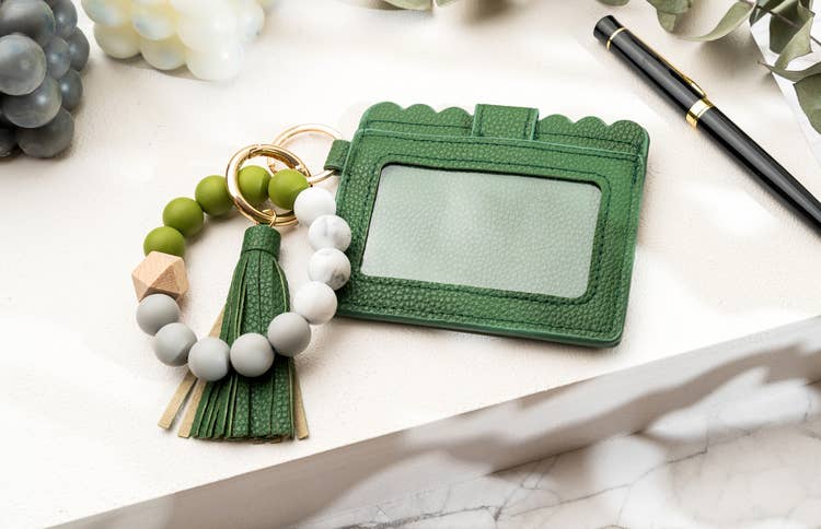 American Leather Goods - Leather Keychain Wallet With Wristlet Bangle Bracelet