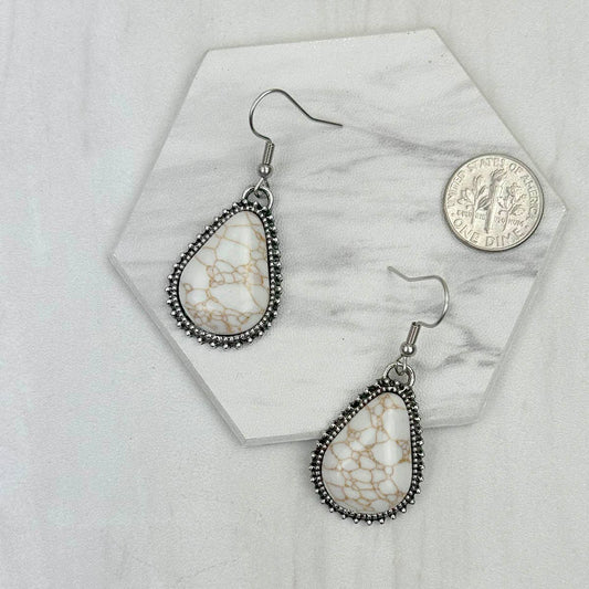Western Elite Jewelry - ER231217-20                      Silver metal with blue turquoise stone beads teardrop Earrings