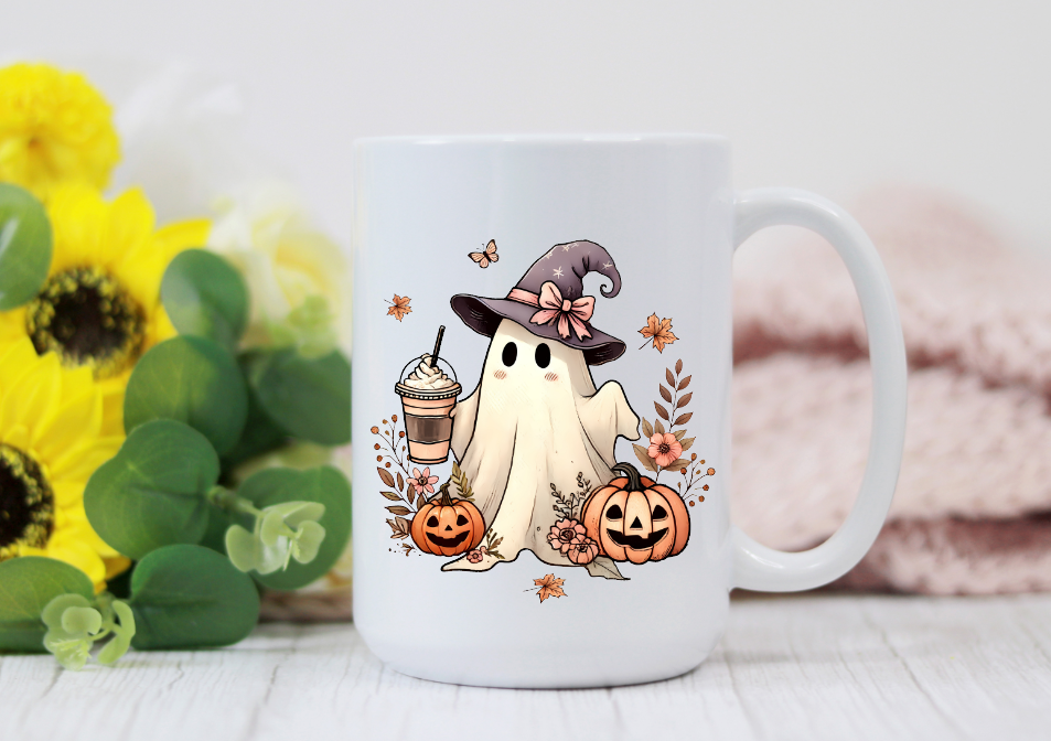 Prairie Chicken Sticker Shop & Gifts - Halloween Ghost Iced Coffee Fall 15oz Coffee Mug