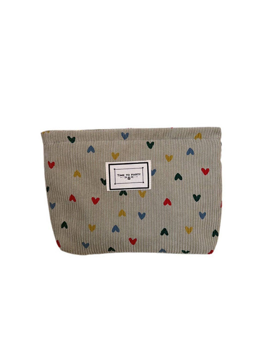 Funkyrel® Atzbranding Limited - Cosbai - Corduroy Zippered Makeup Pouch with Heart-shaped Patterns
