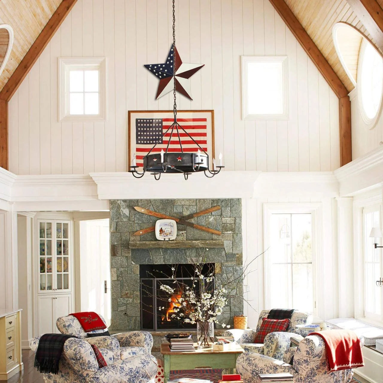 Patriotic Metal Barn Star Wall Decor, 16.5In Hanging Country Rustic Metal Star July of 4Th Old Glory American Flag Barn Star (M-Stars)