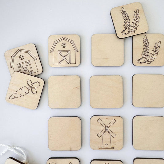 Birch House Games & Gifts - Farm Memory Matching Game - Wooden Memory Game