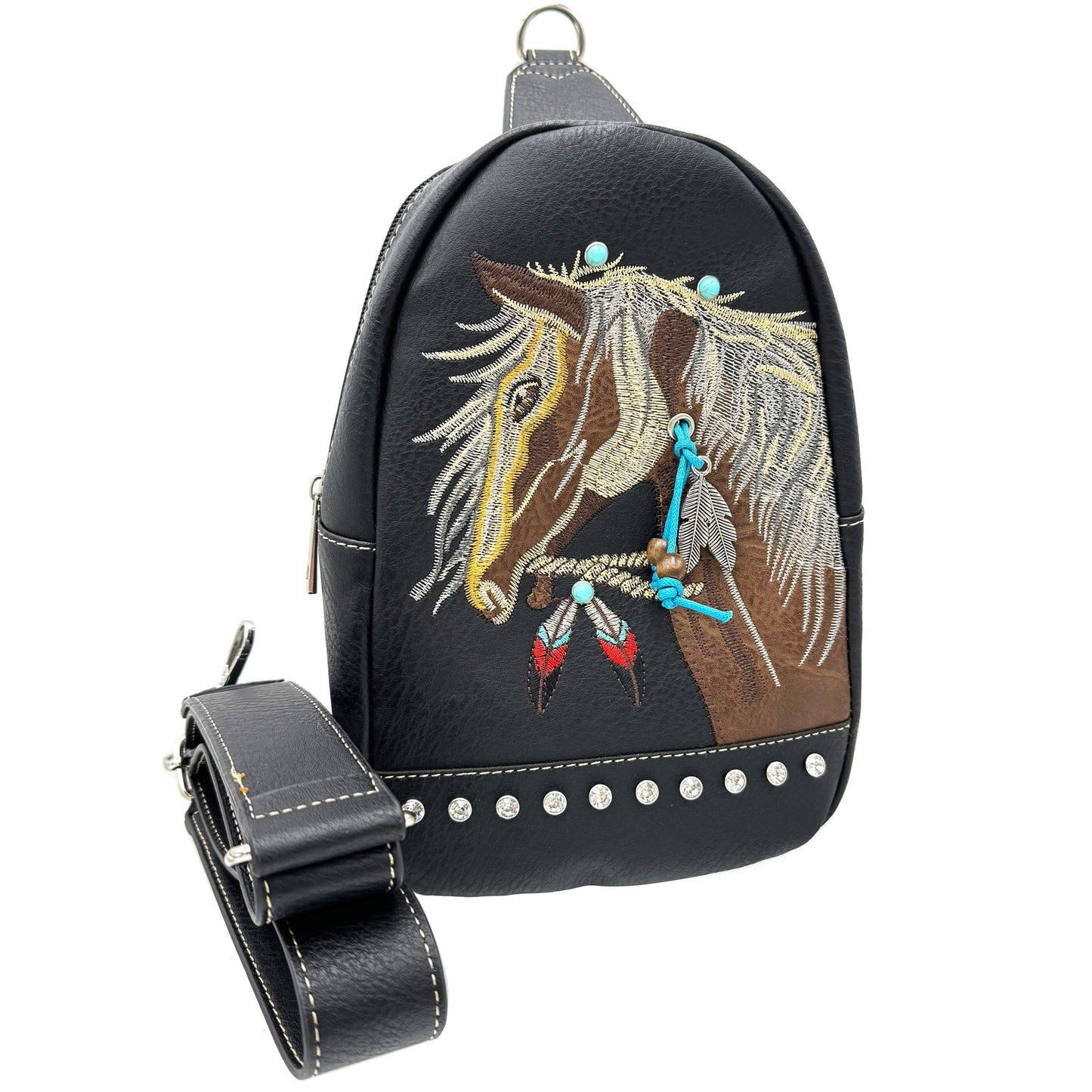 Lunar Deer - Women's Embroidered Horse Crossbody Western Sling Backpack