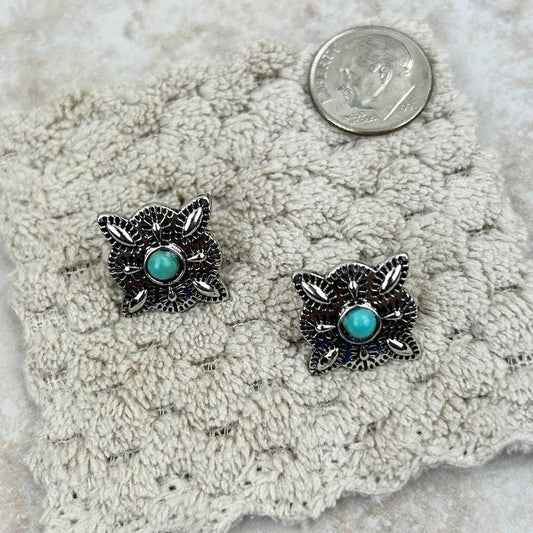 Western Elite Jewelry - ER220330-04- SILVER     Silver with blue turquoise stone concho earring