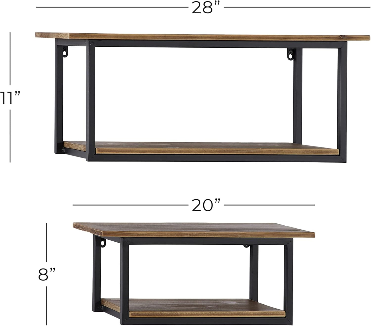 Metal 4 Shelves Wall Shelf, Set of 2 20", 28"W, Brown