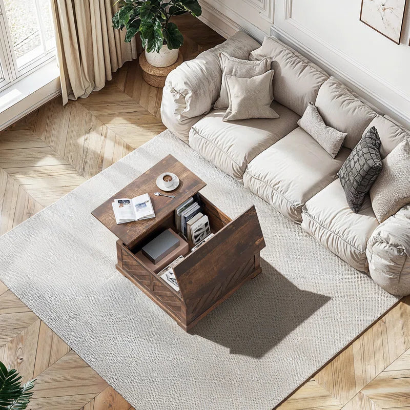 Nilla 35.5“ Wood Storage Lift Top Coffee Table, Square Storage Dining Table for Living Room