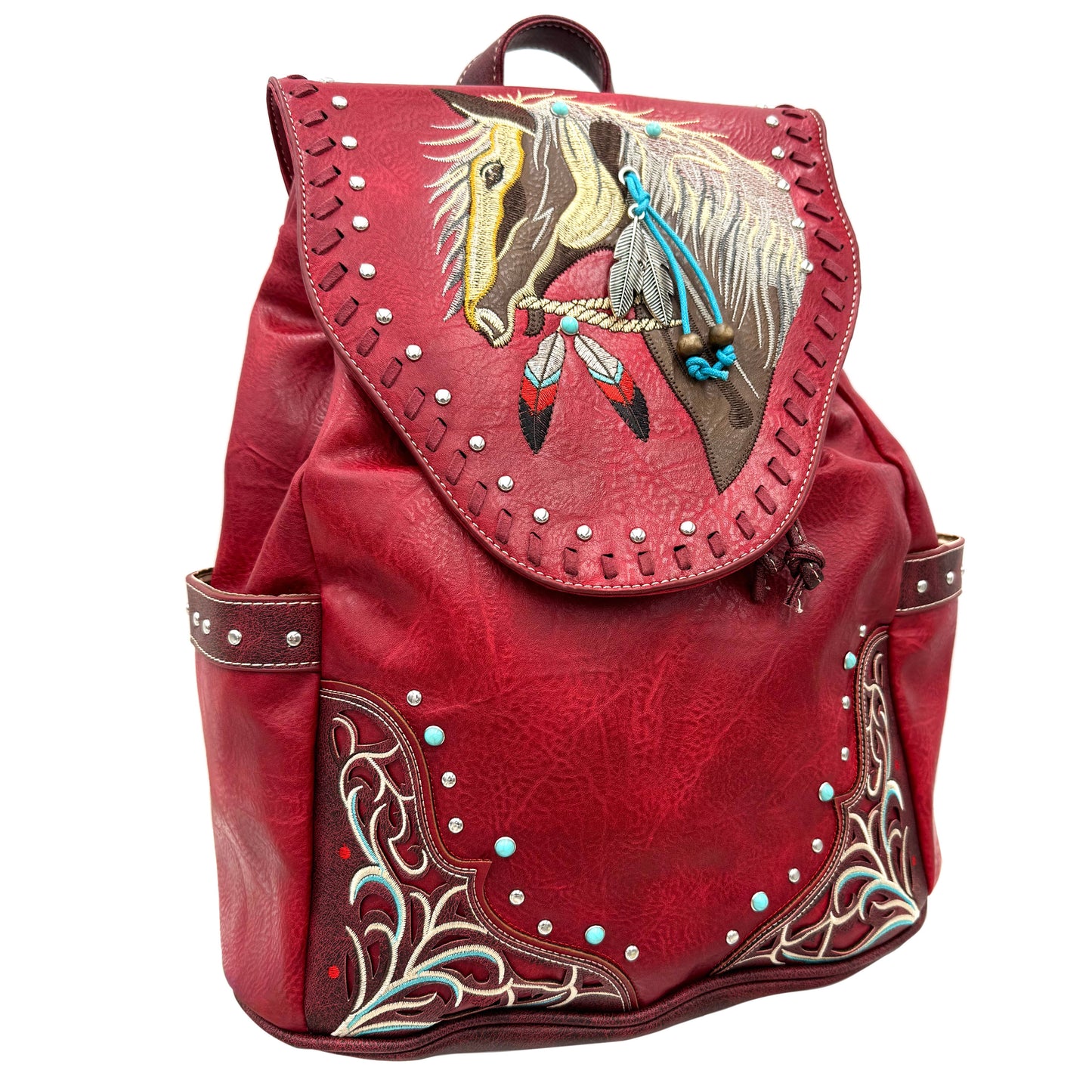 Lunar Deer - Women's Embroidered Horse Western Leather Backpack