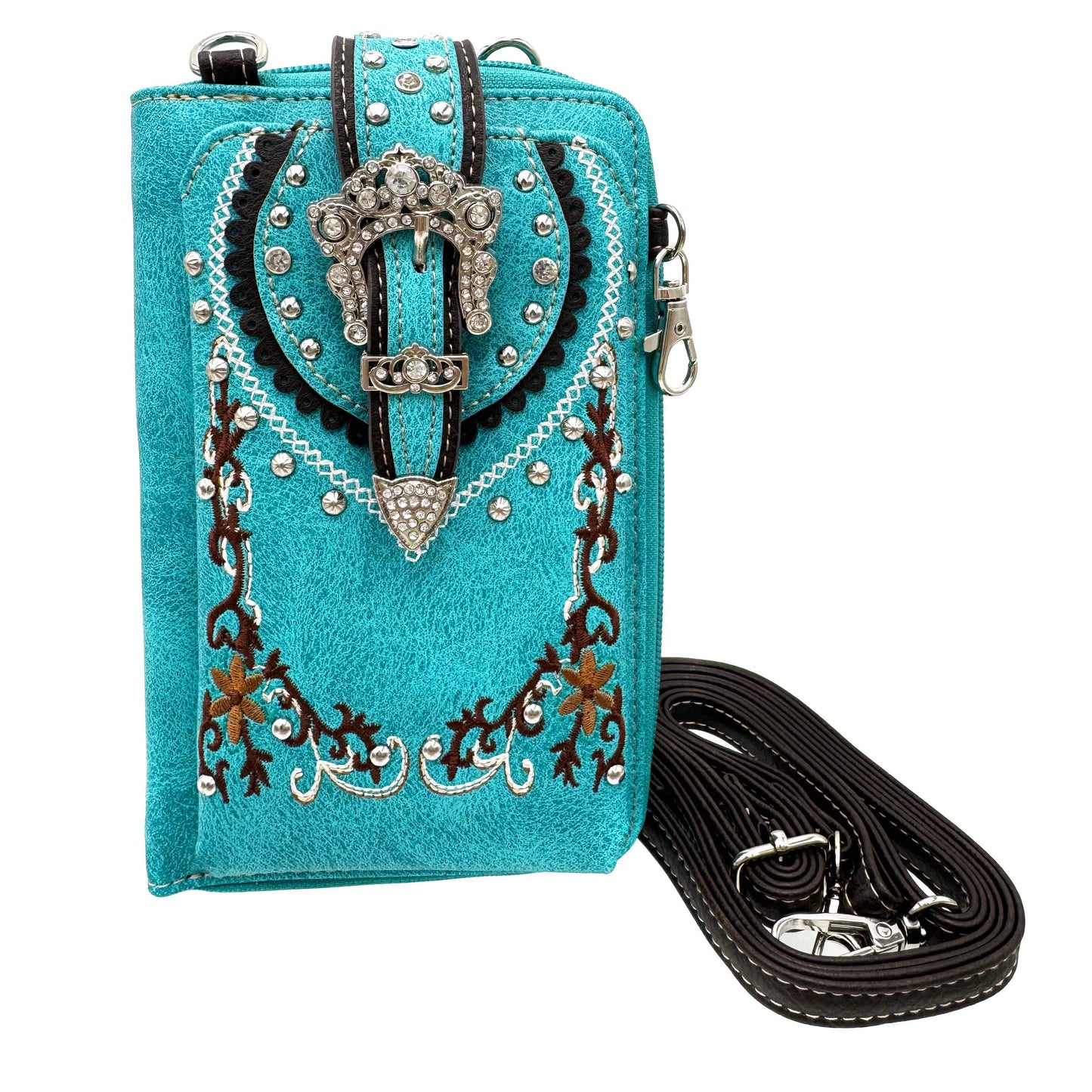 Lunar Deer - Crown Buckle Western Embroidered Floral Phone Wallet