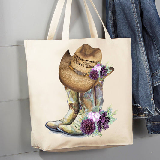 Avery Lane Gifts - Western Cowboy Boots Hats Southwestern 12 oz Canvas Tote Bag