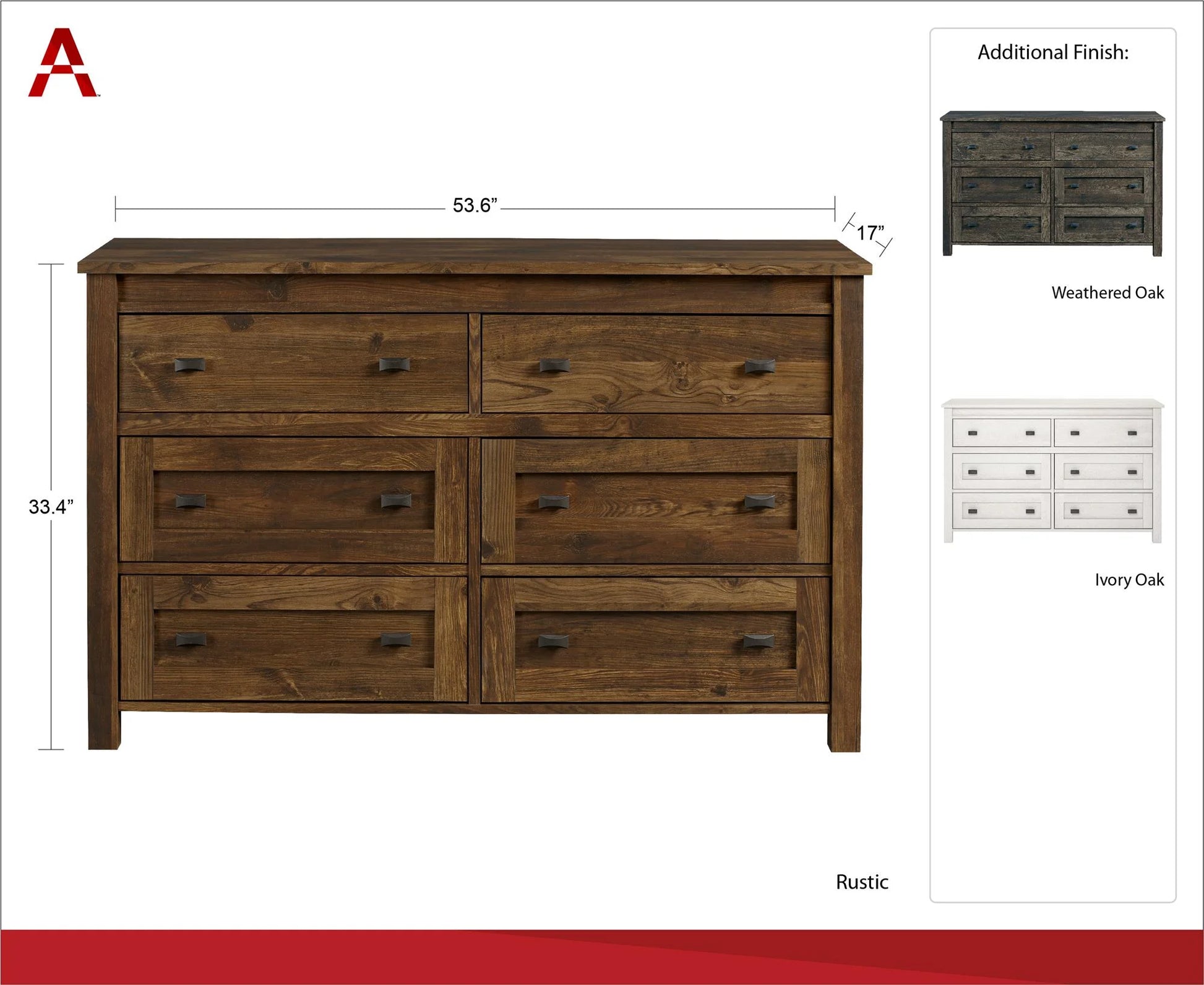 Farmington 6 Drawer Dresser, Rustic