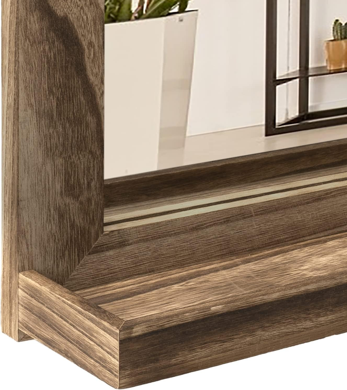 Wall Mirror with Shelf, 20 X 16 Inch Farmhouse Decor Wall Mirror Hanging for Bathroom, Vanity, Bedroom, Entryway, Living Room (Rustic Brown)