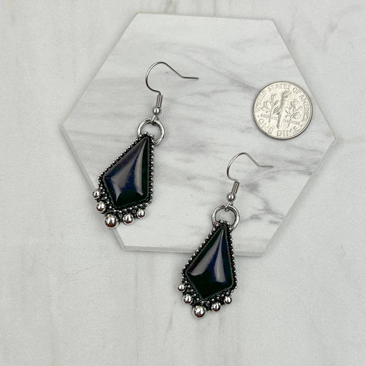 Western Elite Jewelry - ER231217-57                  Silver metal with blue turquoise stone kite shape Earrings