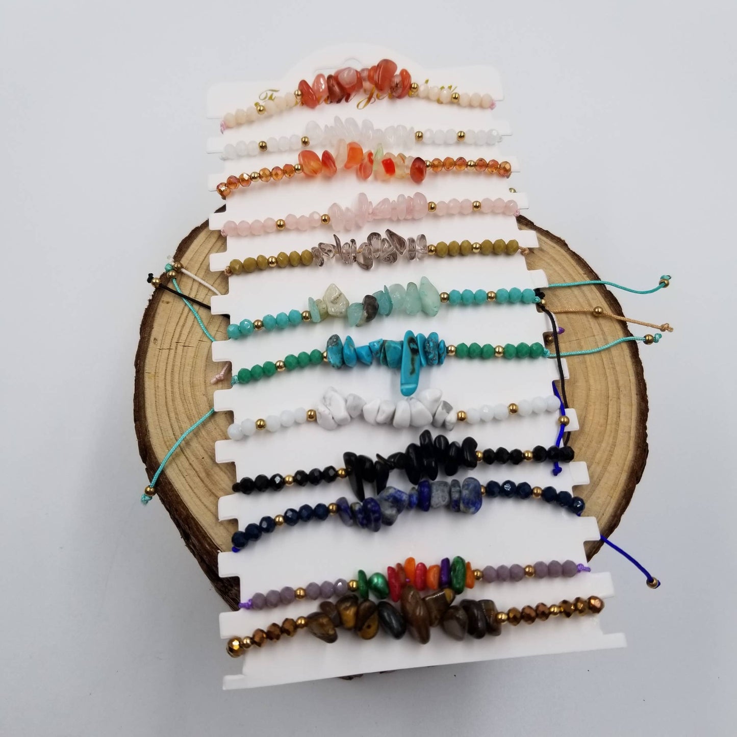 CHAKRA JEWELRY - Colorful Natural Crushed Stone Woven Bracelet Set Of 12