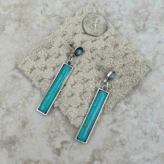 Western Elite Jewelry - Silver Dangle Earrings with Blue Turquoise Stone