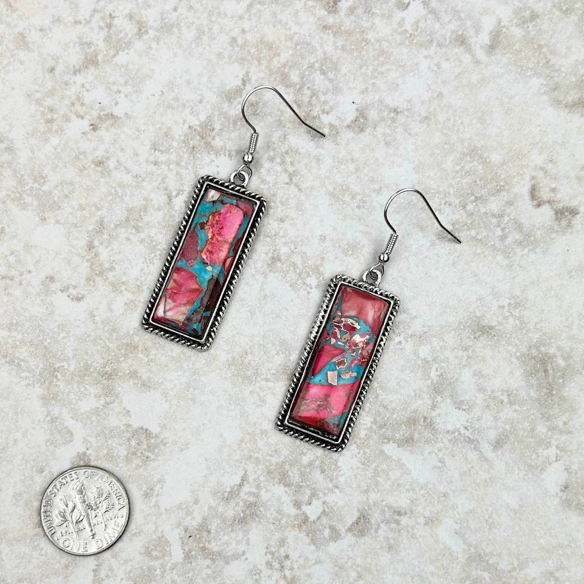 Western Elite Jewelry - ER230530-01-B	Oyster copper turquoise triangle Earrings