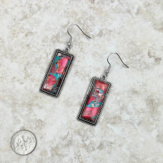 Western Elite Jewelry - ER230530-01-B	Oyster copper turquoise triangle Earrings