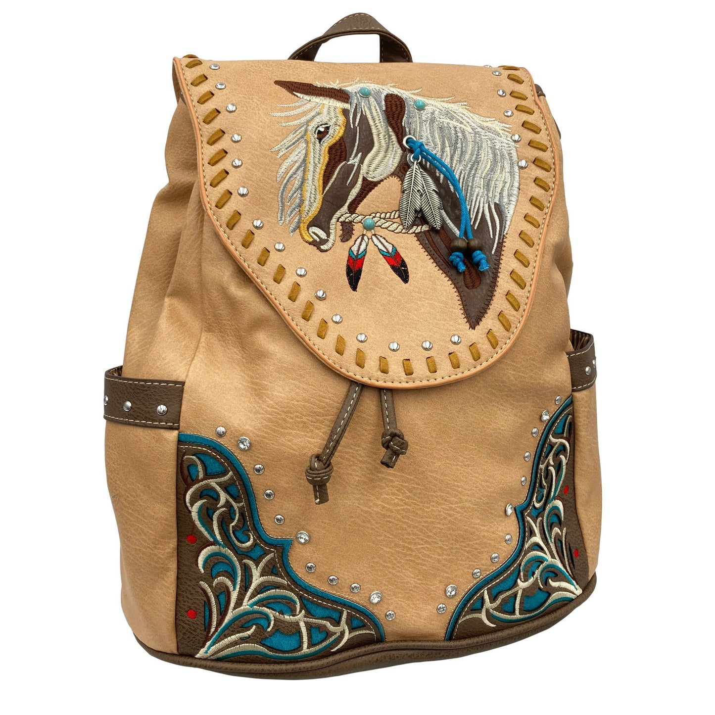 Lunar Deer - Women's Embroidered Horse Western Leather Backpack