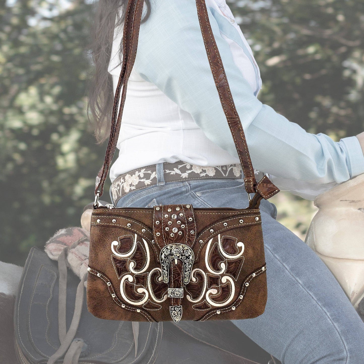 Lunar Deer - Western Floral Buckle Crossbody Pouch Bag