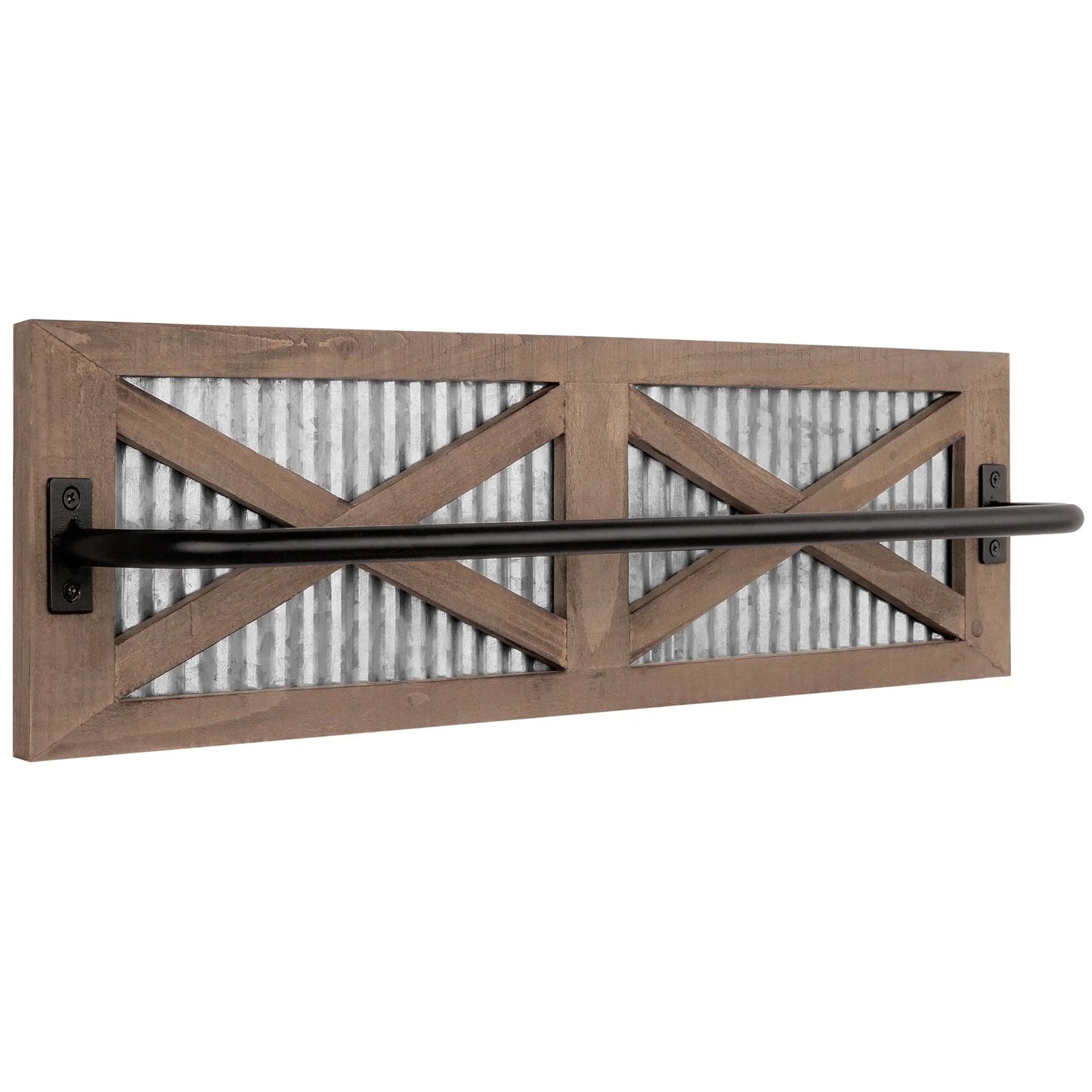 Wooden Barn Door Farmhouse Towel Rack with Galvanized Metal - Farmhouse Bathroom Decor