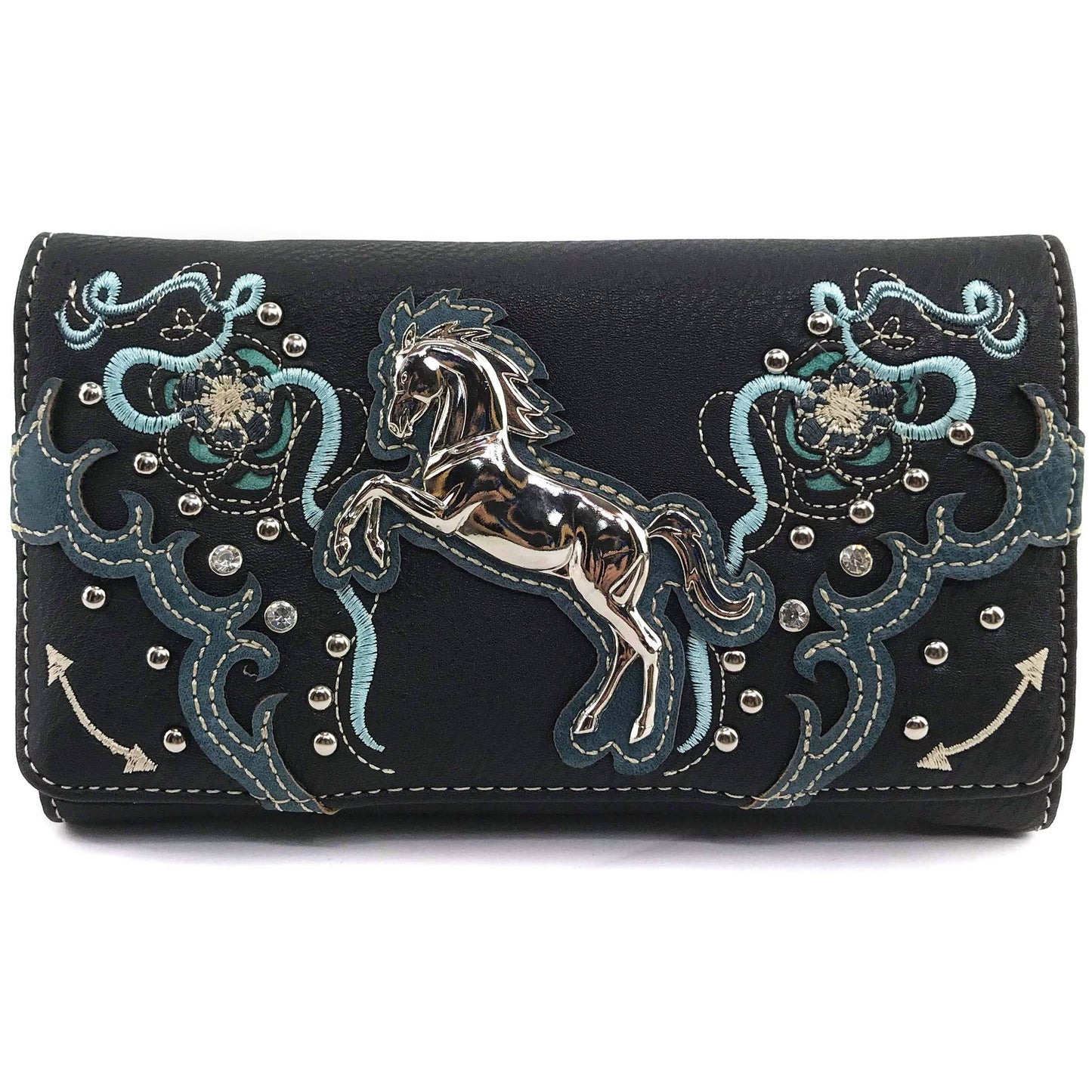 Lunar Deer - Women Floral Embroidery Horse Crossbody Wallet