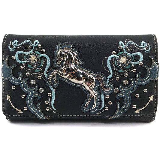 Lunar Deer - Women Floral Embroidery Horse Crossbody Wallet