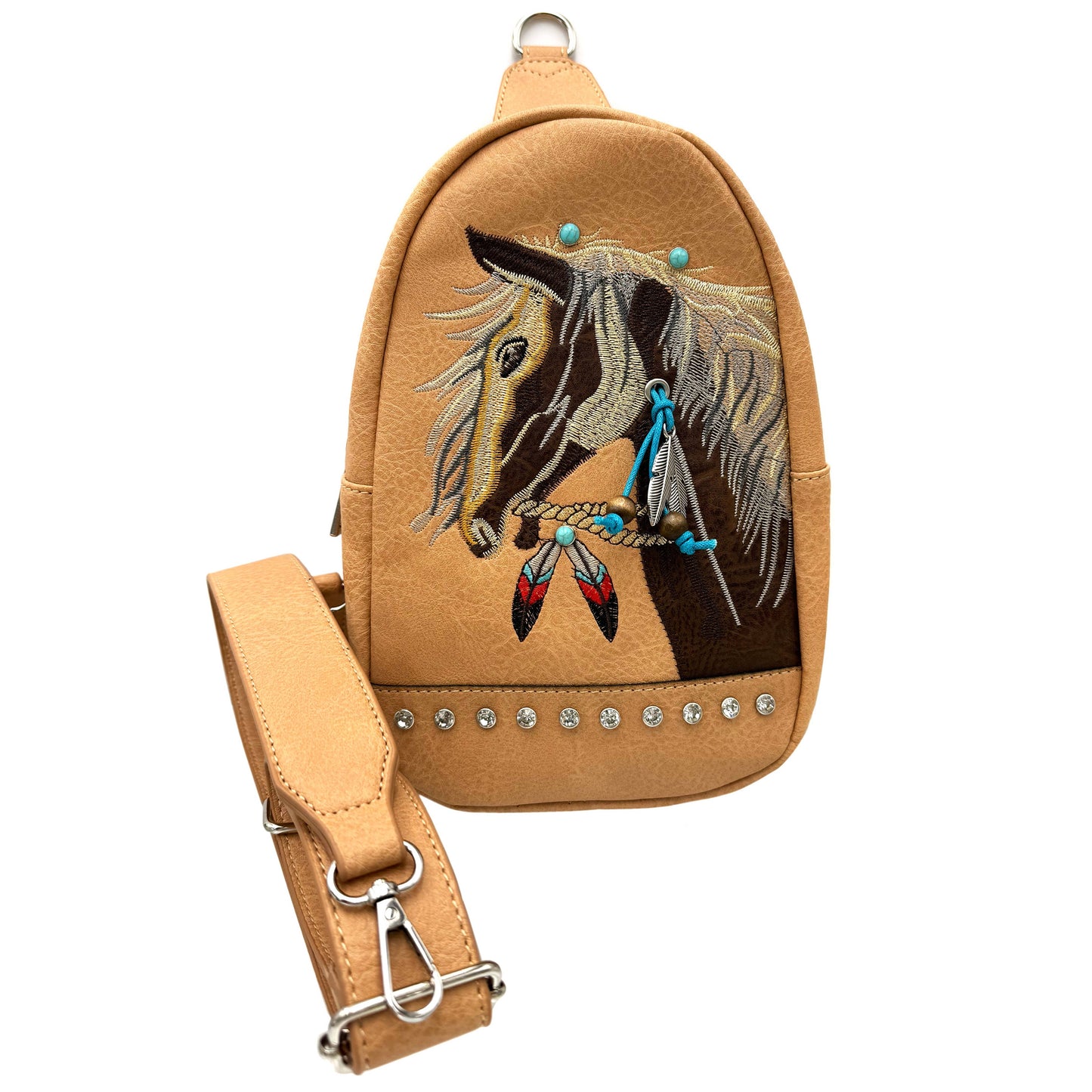 Lunar Deer - Women's Embroidered Horse Crossbody Western Sling Backpack