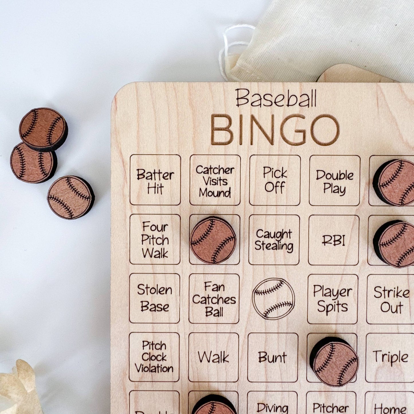 Birch House Games & Gifts - Baseball Bingo Game - Wooden Bingo, Sport Game