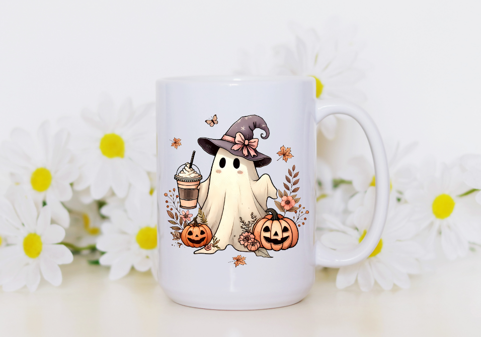 Prairie Chicken Sticker Shop & Gifts - Halloween Ghost Iced Coffee Fall 15oz Coffee Mug