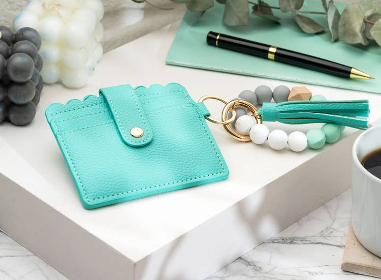 American Leather Goods - Leather Keychain Wallet With Wristlet Bangle Bracelet