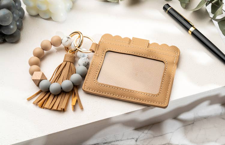 American Leather Goods - Leather Keychain Wallet With Wristlet Bangle Bracelet