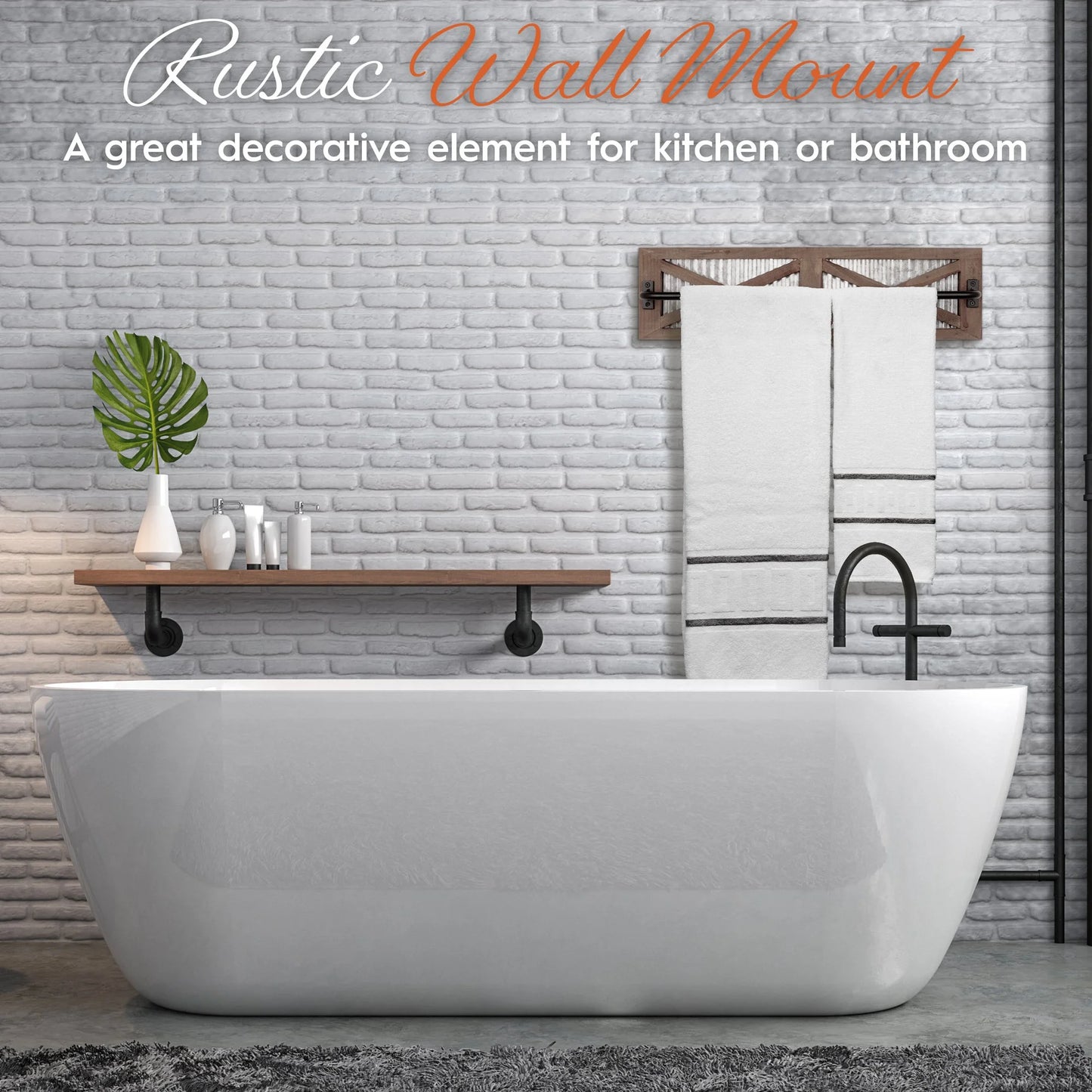 Wooden Barn Door Farmhouse Towel Rack with Galvanized Metal - Farmhouse Bathroom Decor