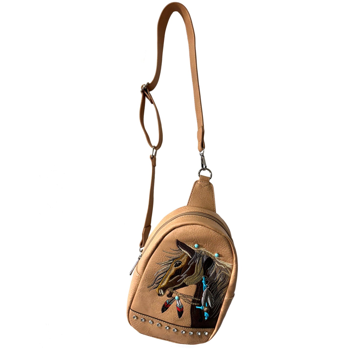 Lunar Deer - Women's Embroidered Horse Crossbody Western Sling Backpack