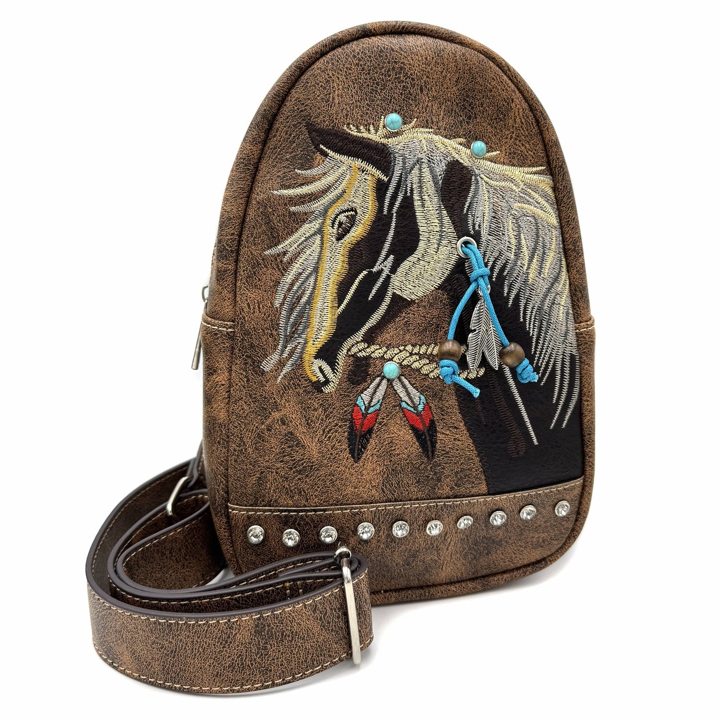 Lunar Deer - Women's Embroidered Horse Crossbody Western Sling Backpack