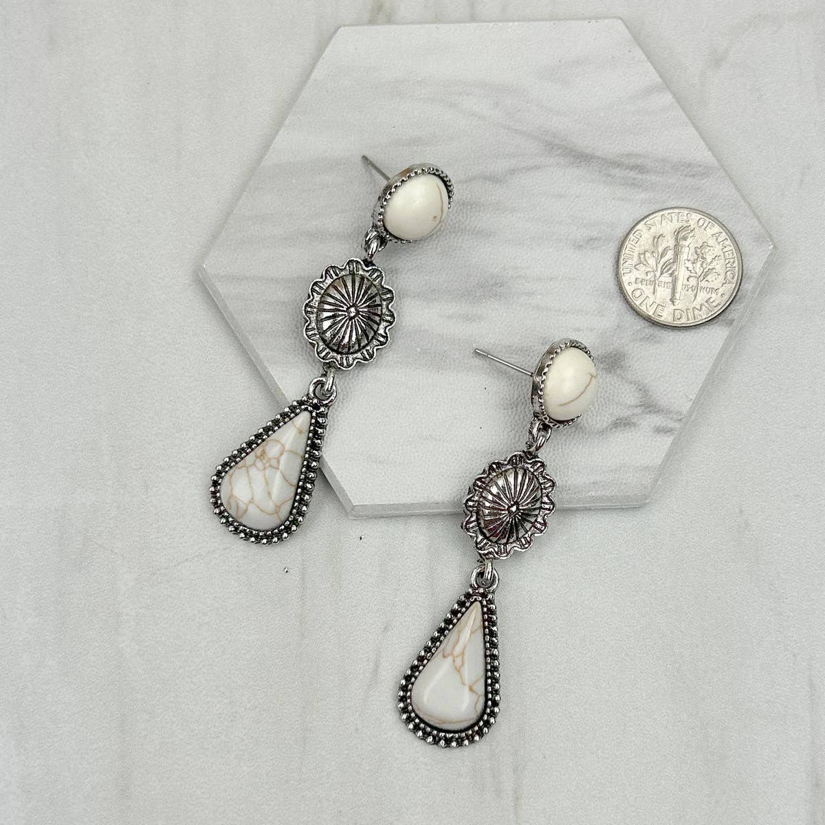 Western Elite Jewelry - ER231217-72                 Silver metal with blue turquoise stone teardrop Earrings