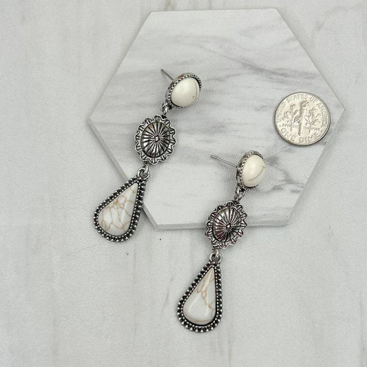 Western Elite Jewelry - ER231217-72                 Silver metal with blue turquoise stone teardrop Earrings
