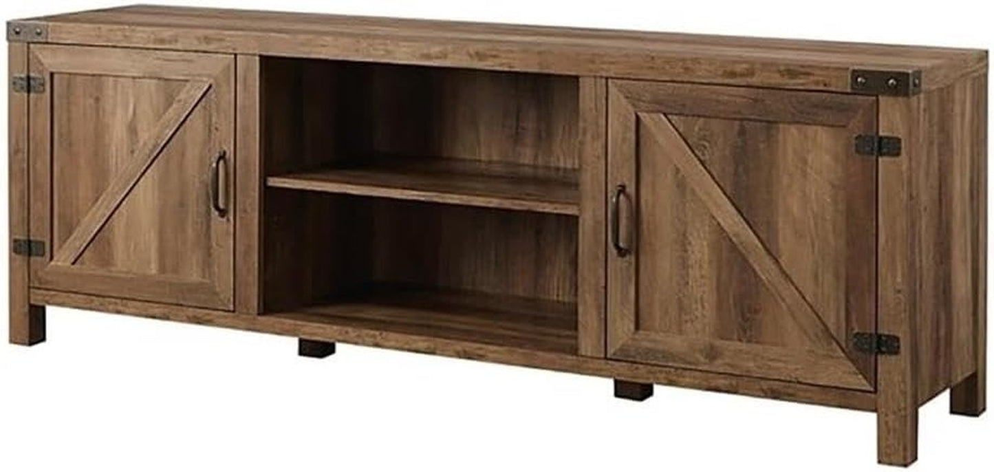 70" Farmhouse Barn Door Rustic Wood TV Stand Console with Storage in Rustic Oak
