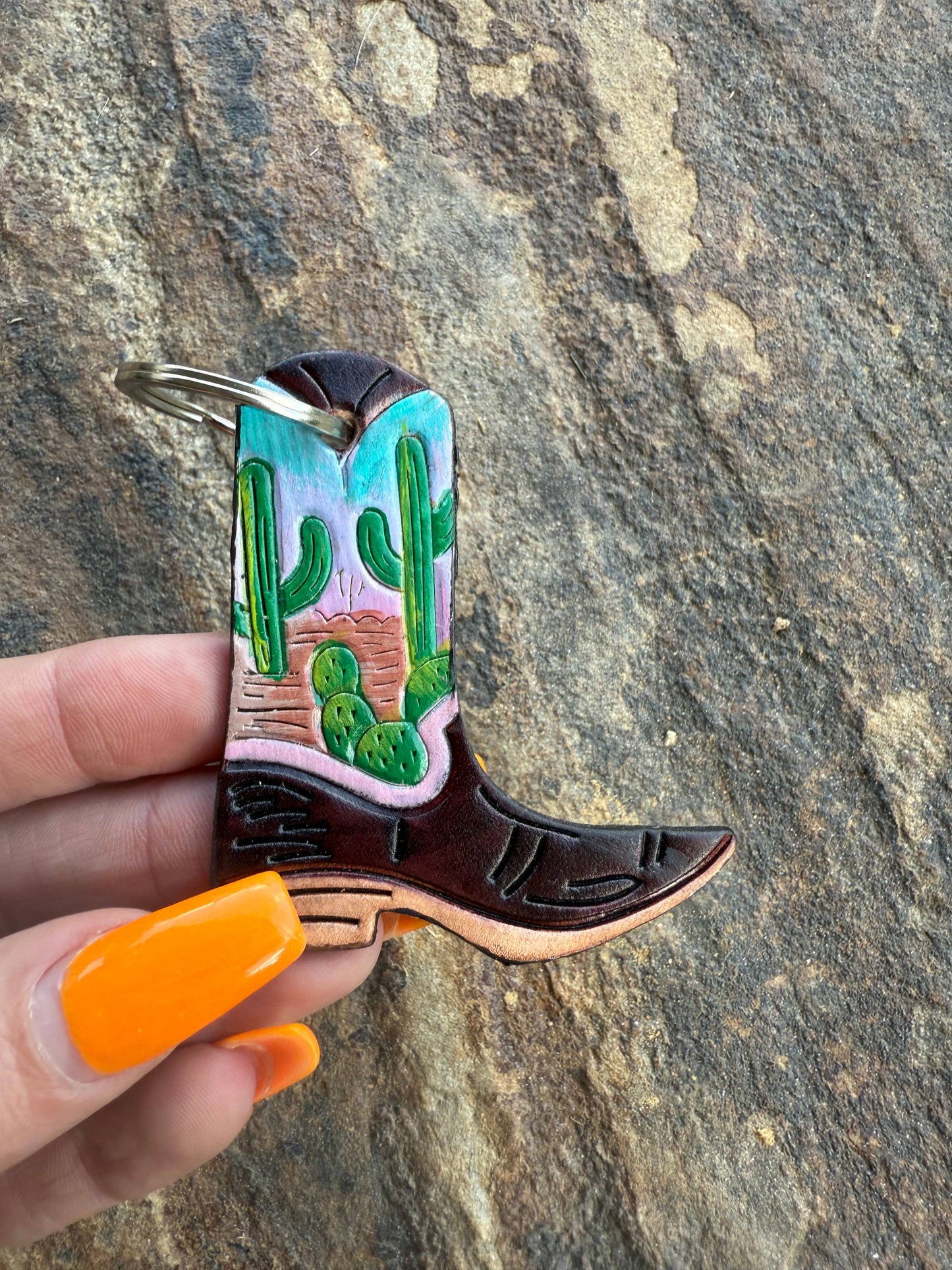 Texas Western Cowhide Bags and More - Leather Boot Hand Painted Keychain, Charm