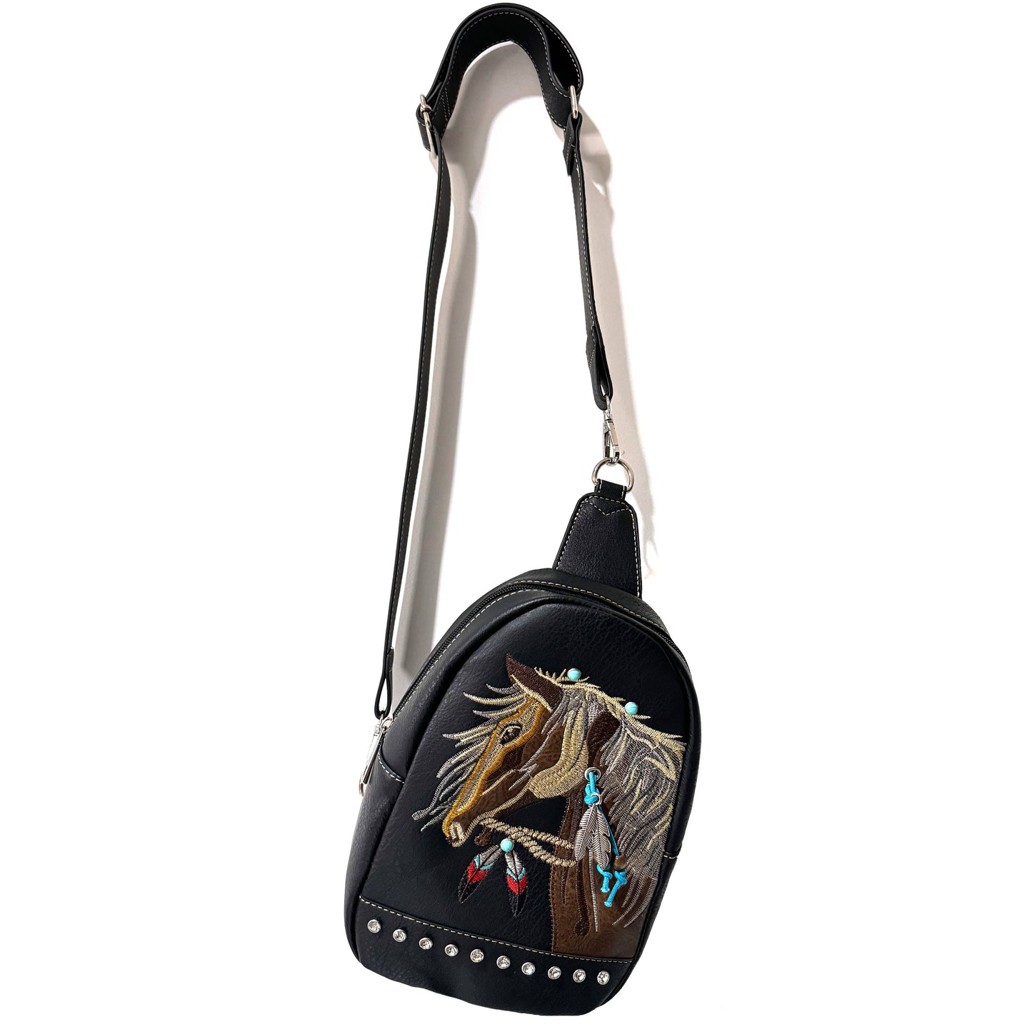 Lunar Deer - Women's Embroidered Horse Crossbody Western Sling Backpack