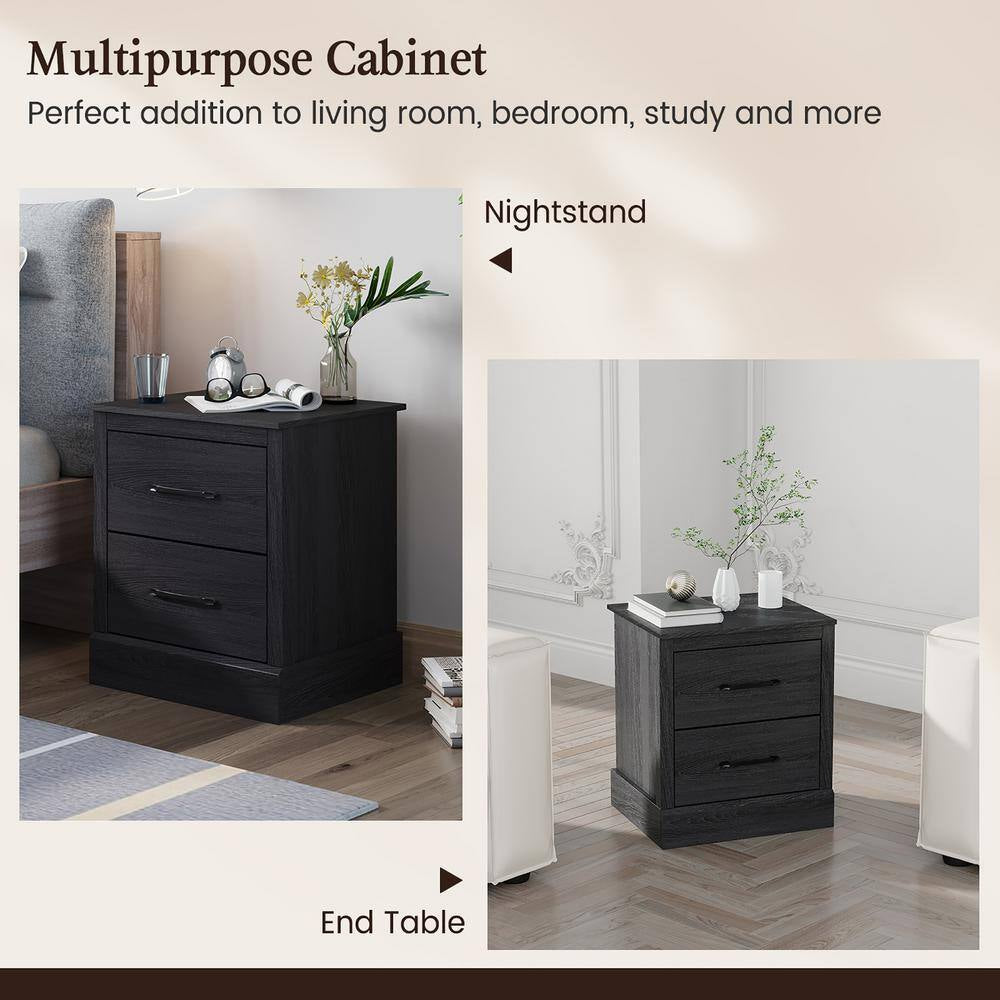 Dark Grey Oak 2-Drawer Nightstand Bedside Table Compact Sofa End Table
