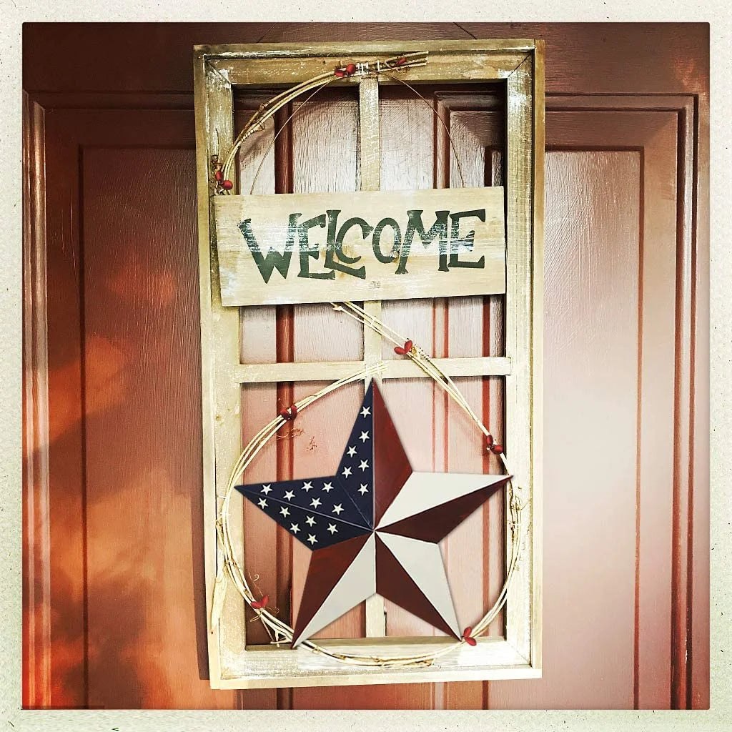 Patriotic Metal Barn Star Wall Decor, 16.5In Hanging Country Rustic Metal Star July of 4Th Old Glory American Flag Barn Star (M-Stars)