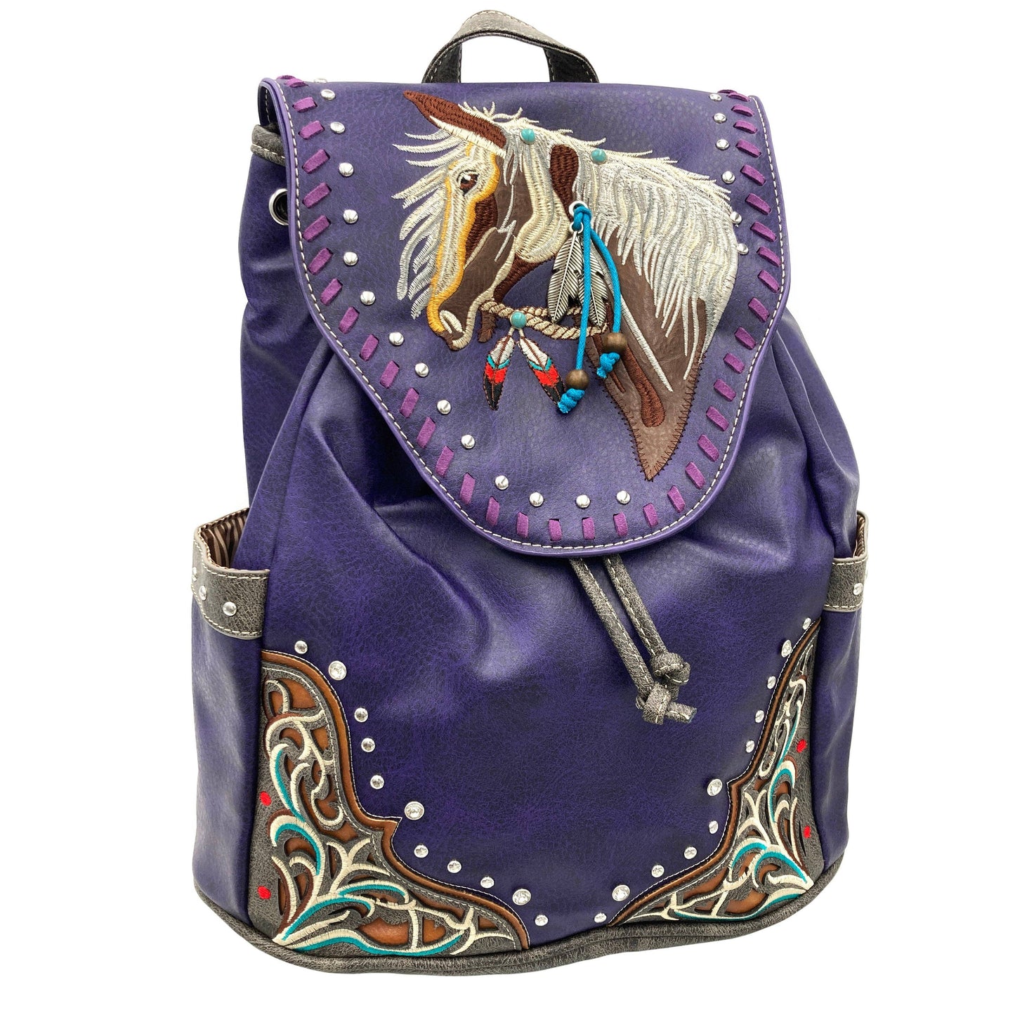 Lunar Deer - Women's Embroidered Horse Western Leather Backpack