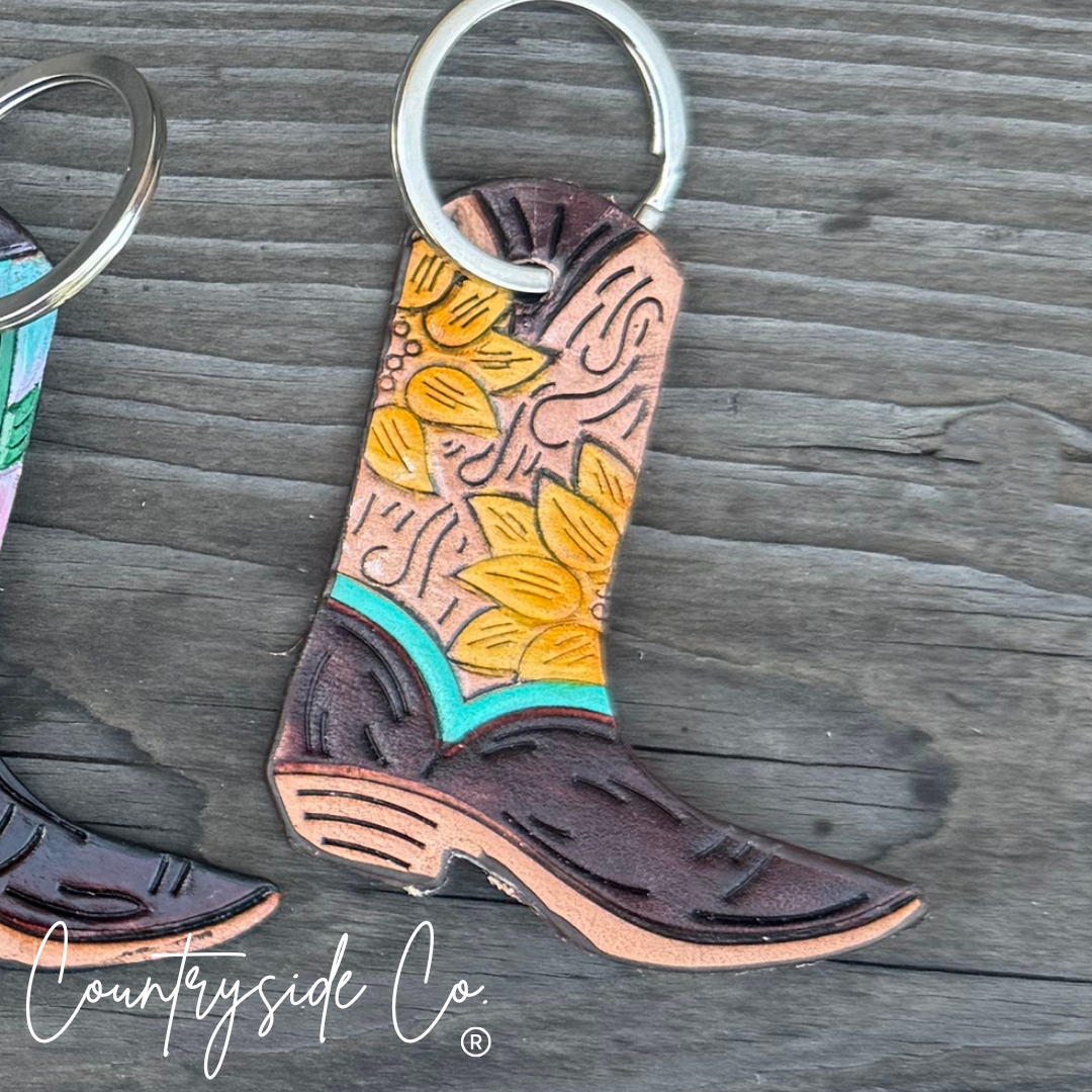 Texas Western Cowhide Bags and More - Leather Boot Hand Painted Keychain, Charm